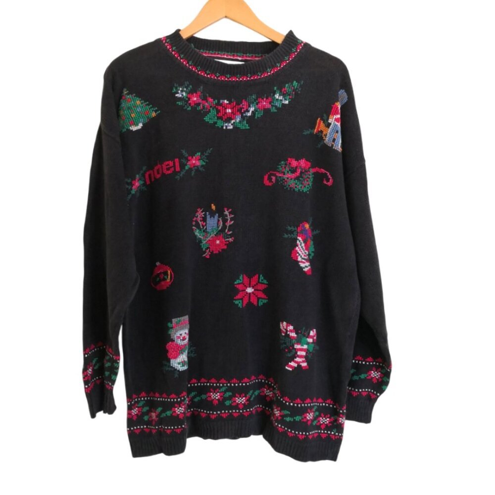 Vintage VENEZIA‎ Cotton Blend Cross-stitched Holiday Pullover Sweater Size 22/24